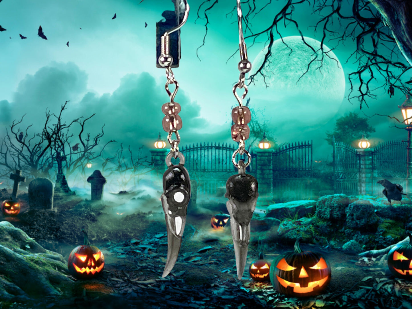 Raven Skull Spirit Halloween Ear Rings - 3D Resin Printed - Gothic Jewelry