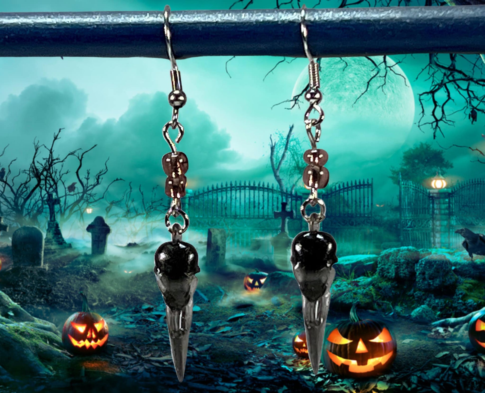 Raven Skull Spirit Halloween Ear Rings - 3D Resin Printed - Gothic Jewelry