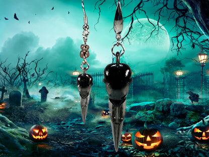 Raven Skull Spirit Halloween Ear Rings - 3D Resin Printed - Gothic Jewelry